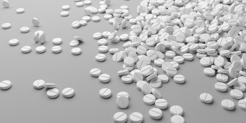 Abstract bunch of medicine pills on a white background