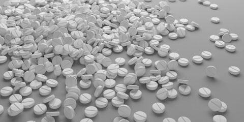 Abstract bunch of medicine pills on a white background