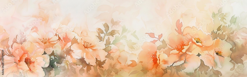 Poster a painting of a field of flowers with a yellow background. the flowers are in various sizes and are 