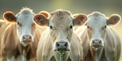 Portrait of adult cows with blurred background viewed from the front. Concept Cows, Portraits, Farm Animals, Front View, Blurred Background