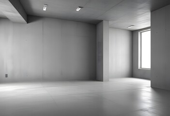 Abstract dark empty, modern concrete room with a recess or niche with ceiling light and rough floor - industrial interior background template, generative ai