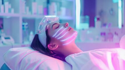Amazing of dermatology with Glow HUD big Icon of skin layers, showing a dermatologist examining cellular skin details, under pastel color lighting, blur background of clinical lab