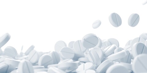 Abstract bunch of medicine pills on a white background