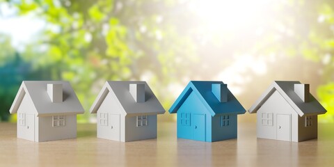 Real estate property industry concept with small cottage house on green nature background