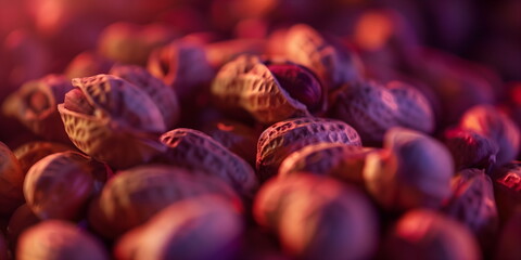 Dried peanuts in pods. Texture. View from above. Peanut fruit advertising banner with neon lighting. - Powered by Adobe