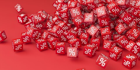 Red Blocks With Percentage Symbol. Sale Discount Concept