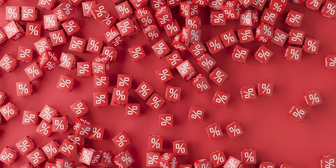 Sale Discount Concept. Bunch of Red Percentage Cubes