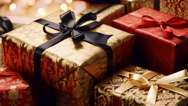 Christmas gift wrapping idea for boxing day and winter holidays in the English countryside tradition style