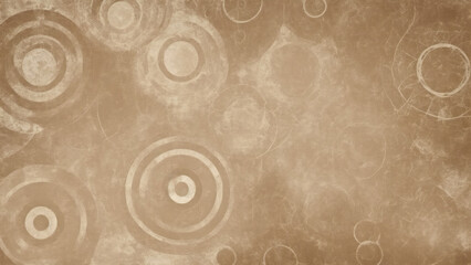 Brown abstract background with white circle rings in faded distressed vintage grunge texture design