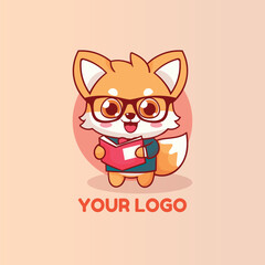 Cartoon red fox wearing glasses holding a book mascot logo