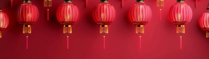 Fototapeta premium Celebrate tradition with a Chinese New Year template, incorporating red lanterns in a paper art style for festive flair, blank frame template sharpened with large copy space