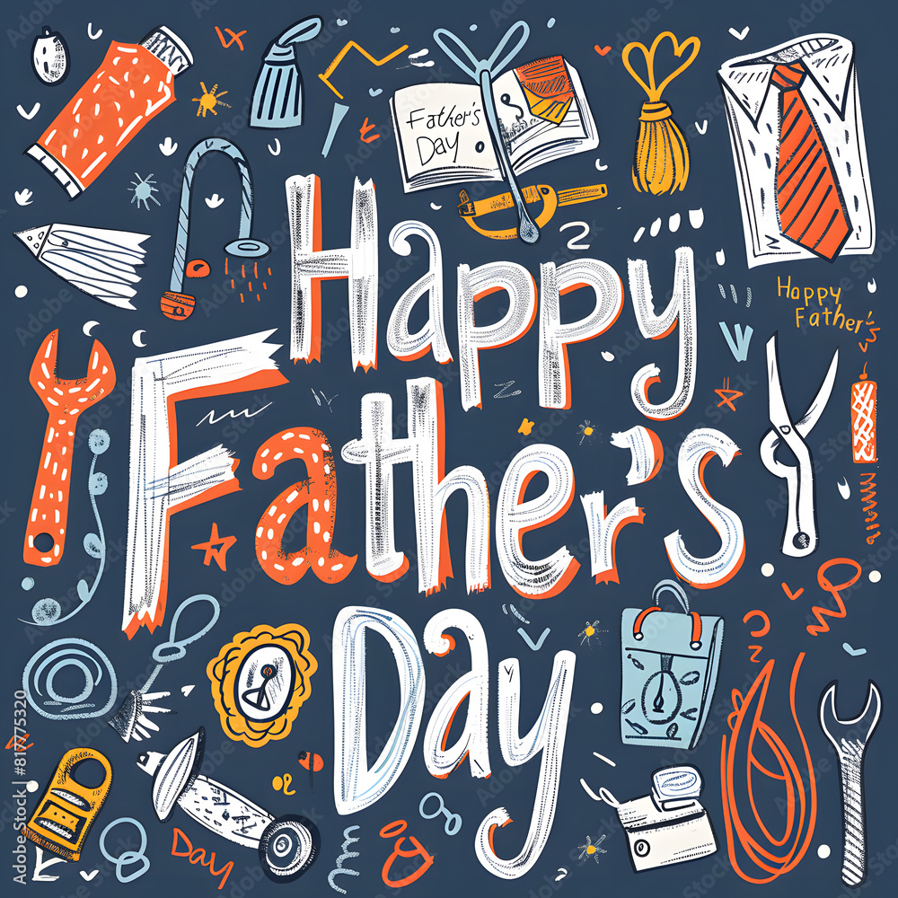 Fototapete Seamless Alphabet Icons and Symbols Pattern with Arrows and Textures for Vector Wallpaper Design with the word happy father day