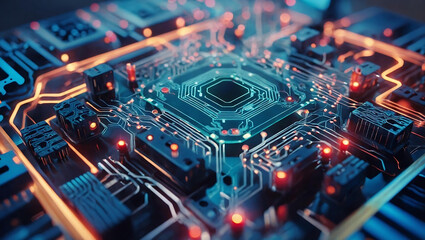 Fototapeta premium Neural circuit and electronic cyber brain