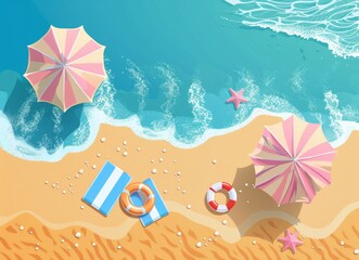 夏のビーチと旅のイラスト　イメージ