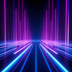 Futuristic Neon Light Pathway - Vibrant Glowing Lines in Blue and Pink - Abstract Cyberpunk Design with Illuminated Vertical and Horizontal Stripes - Modern Digital Art Background 