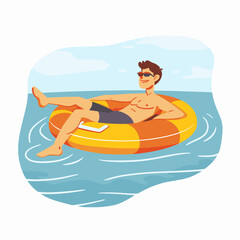 vector man on an inflatable ring flat style .Generative AI