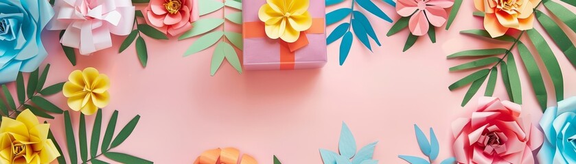 Featuring a colorful paper flowers mockup, this creative template of a birthday celebration elevates the event, blank frame template sharpened with large copy space