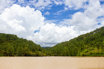 Beautiful Nature Landscape At Suoi Vang Lake (Also Called Dankia) With Pine Forest On Mountain In Da Lat, Vietnam.