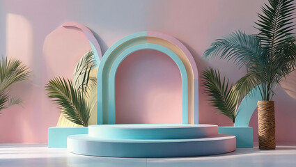Obraz premium pastel colorful background with podium stage