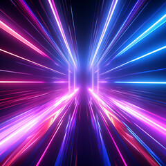 Futuristic Neon Light Pathway - Vibrant Glowing Lines in Blue and Pink - Abstract Cyberpunk Design with Illuminated Vertical and Horizontal Stripes - Modern Digital Art Background 