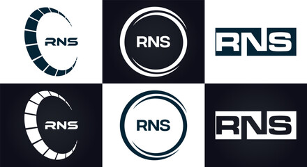 RNS logo. R N S design. White RNS letter. RNS, R N S letter logo design. R N S letter logo design in FIVE, FOUR, THREE, style. letter logo set in one artboard. R N S letter logo vector design.