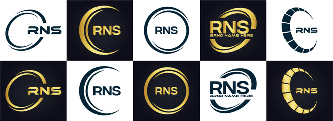 Naklejka premium RNS logo. R N S design. White RNS letter. RNS, R N S letter logo design. R N S letter logo design in FIVE, FOUR, THREE, style. letter logo set in one artboard. R N S letter logo vector design.