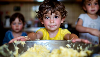 Children Having Fun Cooking in Kitchen.