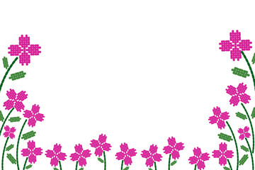 Pink flowers embroidery banner frame background .Colorful flowers background vector illustration,Blossom plants, branches, fashion and natural products,card,paper,present, event,slide,banner.