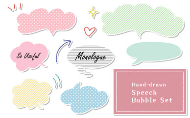 手描きの吹き出し・モノローグ・セリフ・漫符セット ｰ シール風