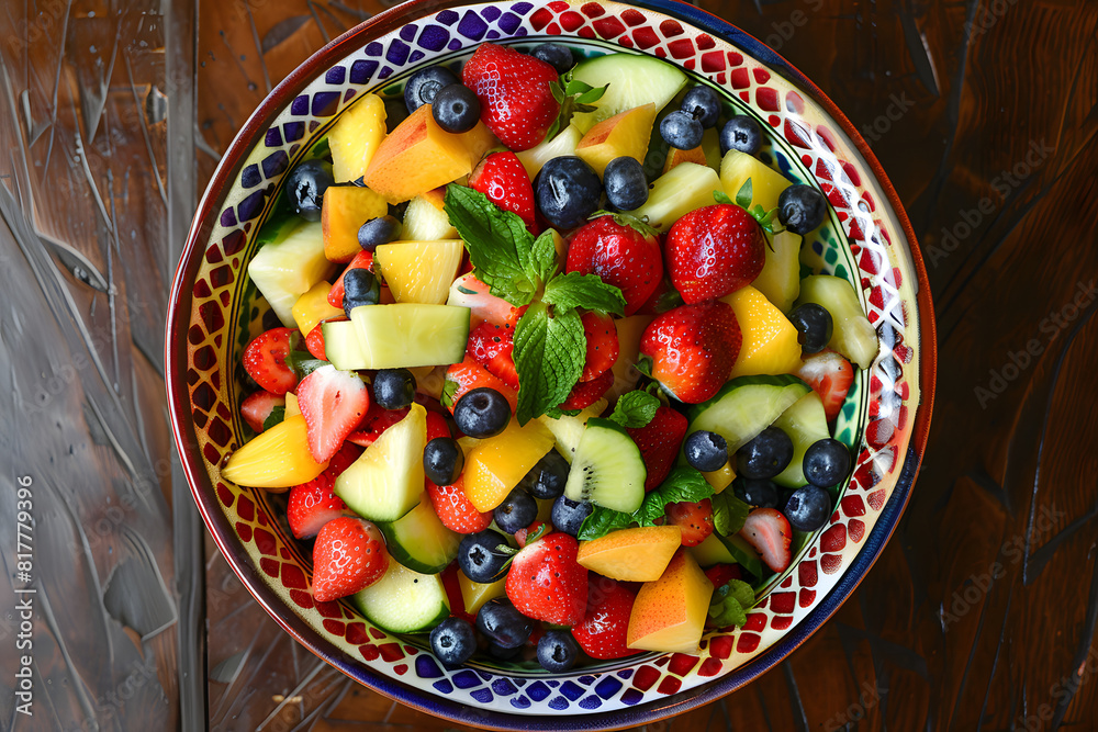 Wall mural a colorful fruit salad arranged in a decorative bowl, showcasing the vibrant colors and freshness of the ingredients - Wall murals