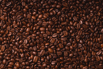 Close-up of a pile of freshly roasted coffee beans