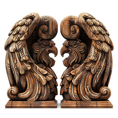 Wooden bookend Guardians isolated on a transparent background 