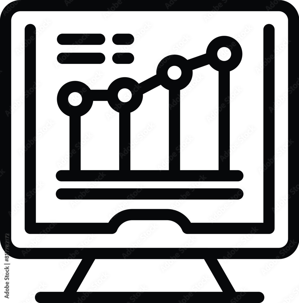 Poster black and white icon of a computer monitor displaying a rising line graph, symbolizing data analysis