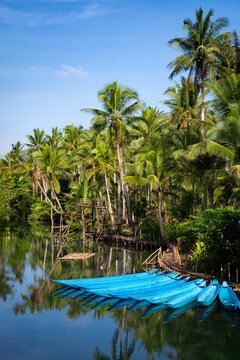 Scenic view of boats moored at Maasin Bridge, Siargao Island, Philippines