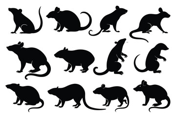 Set of rat Silhouette Design with white Background and Vector Illustration