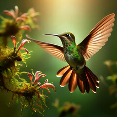 Obraz premium A colorful bird sits on a branch in the, tropical, Amazon River, green summer grass, forest.