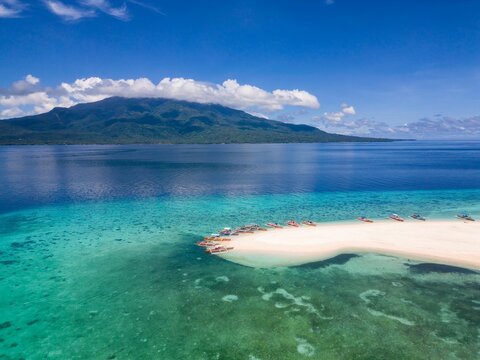 Scenic view of Mantigue Island with Camiguin Island in the background in Philippines