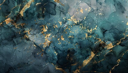 An abstract background featuring a blue marble texture with gold watercolor patterns, enhanced by dark green and gray shades for a luxurious and elegant feel