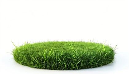 A 3D green grass podium in a field setting, isolated on a white background, designed to highlight eco-friendly products or natural themes in a refreshing outdoor setup