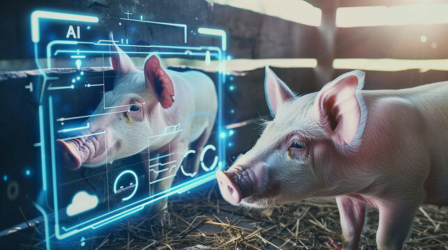 A farm with pigs controlled with AI technology