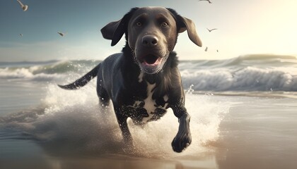 Vibrant Labrador Retriever Embracing Freedom and Fun in Cinematic Beach Scene