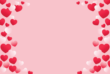 Vector of a solid pink background with red and pink hearts