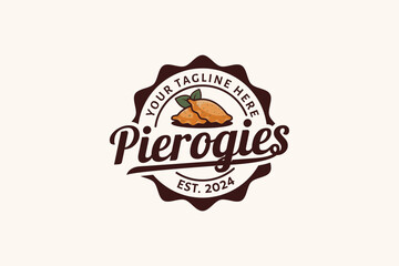 Pierogies logo with a combination of two Pierogies and beautiful lettering in emblem style for food trucks, restaurants, cafes, etc.