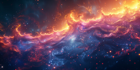 Fototapeta premium A dynamic scene featuring a nebula with fiery elements and twinkling stars ethereality