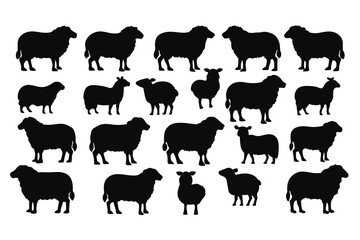 Set of sheep Silhouette Design with white Background and Vector Illustration