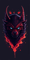 The fierce wolf stares out from the t-shirt design, its eyes burning with an intensity matched only by the flames around it.