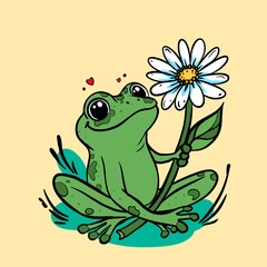 frog on a flower, frog with a flower, nice frog 