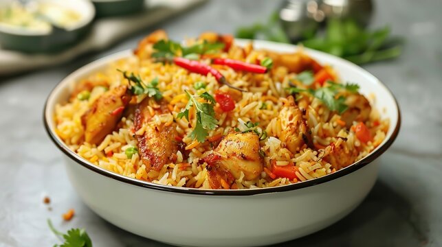 Chicken Dhun Biryani with Jeera Rice and Spices, Generative AI