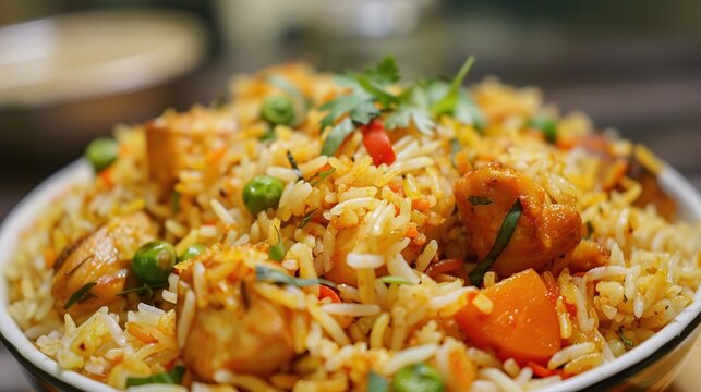 Chicken Dhun Biryani with Jeera Rice and Spices, Generative AI