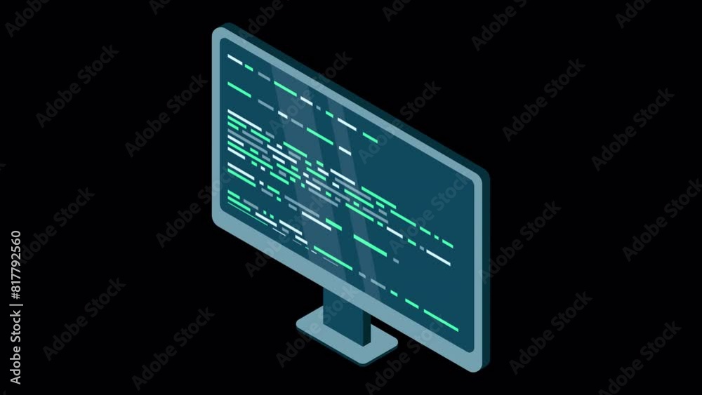 Poster isometric monitor animation. computer monitor isometric desktop. modern monitor. 4k video animated i